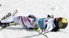 Anna Fenningerová coby vítzka obího slalomu SP v Lenzerheide.