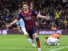 Lionel Messi z Barcelony se raduje, práv se stelecky prosadil proti Vigu.