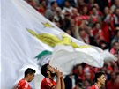 Ezequiel Garay z Benfiky Lisabon oslavuje gól proti Tottenhamu.