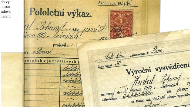 V letech 1925-26 na gymnáziu, dnes na tř. Kpt. Jaroše v Brně, Hrabal propadal.