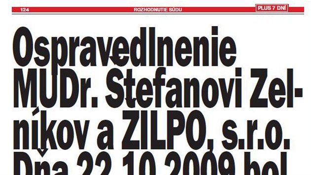 Omluva ve slovenskm tdenku Plus 7 dn