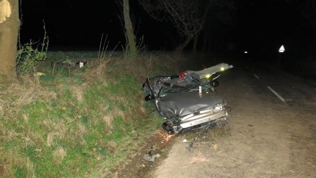 Řidič narazil s Hondou Civic do stromu. Náraz nepřežil, spolujezdkyně se těžce zranila (21. března 2014).