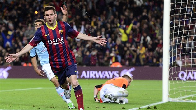 Lionel Messi z Barcelony se raduje, prv se stelecky prosadil proti Vigu.