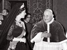 Britská královna Albta II. pi setkání s papeem Janem XXIII ve Vatikánu...
