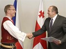 Nový velvyslanec eské republiky v Gruzii Tomá Pernický pi setkání s...