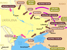 Rozmístní ruských sil podél ukrajinské hranice a moné smry útok podle
