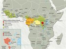 Mapa rozíení lidoop v Africe, zdroj Stolen Apes.