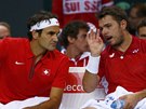 PORADA. výcarské hvzdy Stanislas Wawrinka (vpravo) a Roger Federer ve