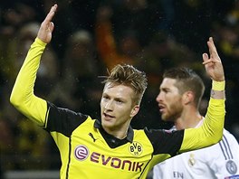 Marco Reus z Dortmundu slaví gól proti Realu Madrid.