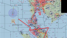 Pravdpodobná trasa ztraceného Boeingu 777 malajsijských aerolinií