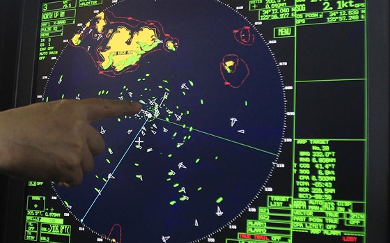 Radar ukazující polohu ztroskotaného trajektu (17.dubna 2014)