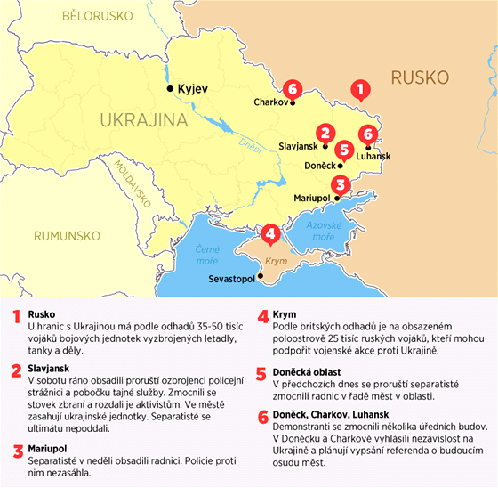 MAPA: Situace na východě Ukrajiny
