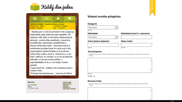 Úvodní obrazovka projektu Ka�dý den jednu.