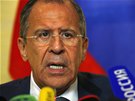 Ruský ministr zahranií Sergej Lavrov po tvrtením jednání v enev (17. dubna)