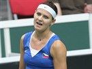 Česká tenistka Lucie Šafářová během úvodní dvouhry semifinále Fed Cupu proti...