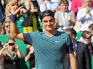 Roger Federer slaví postup do finále na turnaji v Monte Carlu.