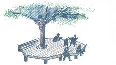 Dti se mohou tit i na devnou lavici pod stromem.