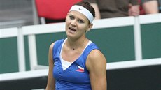 eská tenistka Lucie afáová bhem úvodní dvouhry semifinále Fed Cupu proti...