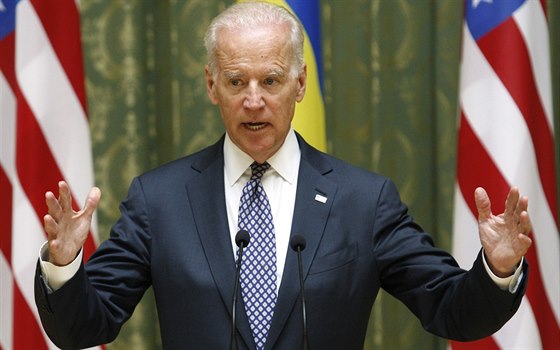 Americký viceprezident Joe Biden na tiskové konferenci v úterý 22. dubna 2014 v...