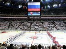 O2 arena pi finále KHL mezi Lvem Praha a Magnitogorskem. 