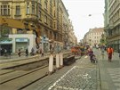 Oprava tramvajové trat u Václavského námstí