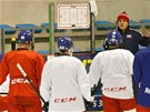 U TABULE. Hokejisté se seli na tréninku národního týmu v praských Letanech. 