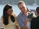 Princ William a Kate si v zoo pohladili i koalu (Sydney, 20. dubna 2014).
