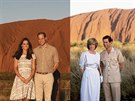 Princ William a vévodkyn Kate ped skálou Uluru (2014) a Princ Charles s...