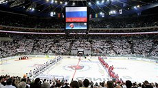 O2 arena pi finále KHL mezi Lvem Praha a Magnitogorskem. 