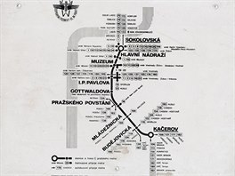 Jeden z plánk prvního provozního úseku, který se pouíval v metru v roce 1974....