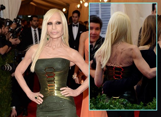 Donatella Versace na Met Gala v Metropolitním muzeu v New Yorku (5. kvtna 2014)