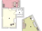 Pdorys pízemí: 1. obývací pokoj, 2. Kuchy, 3. koupelna s WC, 4. fotoateliér;