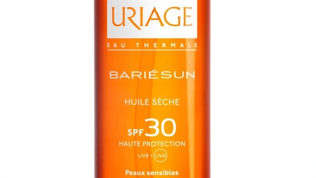 Ochrann such olej Barisun od francouzsk firmy Uriage mete ho pout na tlo, tv i vlasy. SPF 30, 200 ml, 499 K