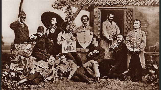 Josef Böttinger, Žertovný snímek plzeňské pánské společnosti, 1870 (Z knihy Osobnosti fotografie v českých zemích do roku 1918)