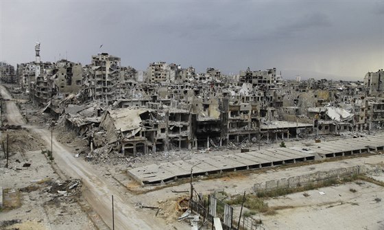 Rozstílené domy v Homsu (8. kvtna 2014)
