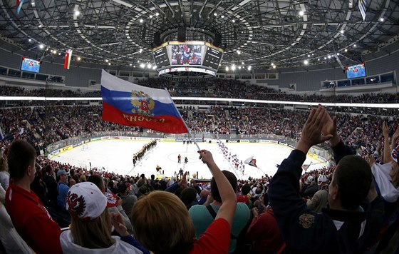 Aréna v Minsku bhem hokejového MS v roce 2014.