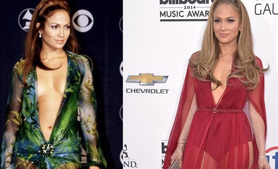 Jennifer Lopezová v roce 2000 a v roce 2014