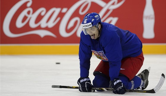 Nová tvář v hokejové reprezentaci Lukáš Kovář na svém úvodním tréninku na
