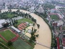 Velká voda ve mst Zenica na leteckých zábrech bosenské armády (16. kvtna...