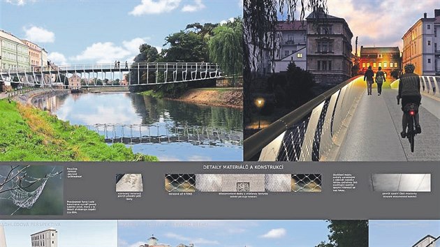 Návrh nové lávky v Jaroměři za zničený most. Vítěznému návrhu lávky v Hradci se velmi podobá.