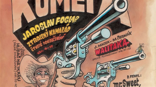 Kometa . 15, (1990), jeden z expont vstavy Hommage à Kja Saudek - Retrospektiva krle eskho komiksu.
