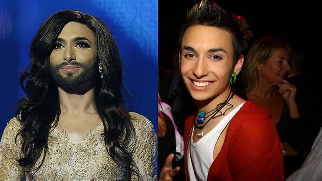 Conchita Wurst alias Thomas Neuwirth v roce 2014 a 2007