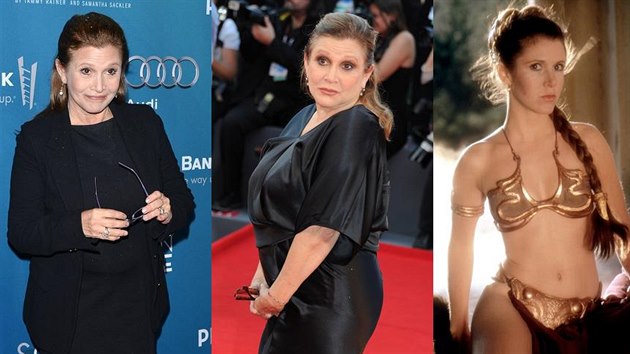 Carrie Fisherová v roce 2014, 2013 a 1983