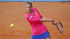 Karolína Plíková bhem utkání 1. kola Sparta Prague Open