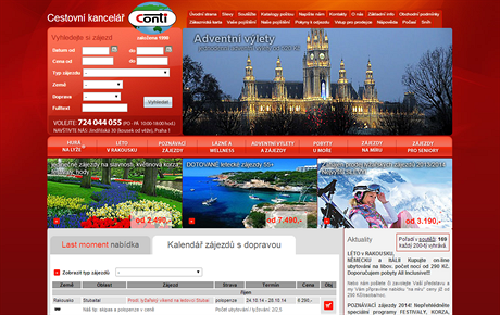 Webová stránka zkrachovalé cestovní kanceláe Conti