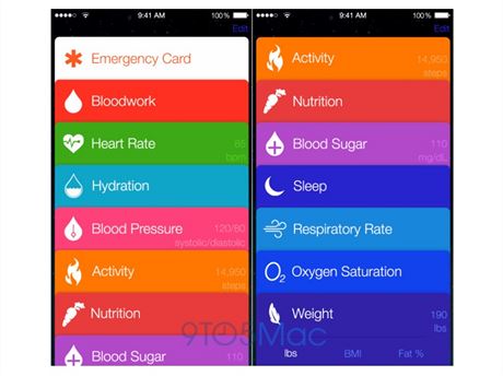 Nhled aplikace Healthbook v iOS 8