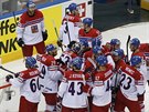 POSTUP. etí hokejisté vyhráli nad týmem USA 4:3 na mistrovství svta v Minsku...