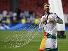 HRDINA FINÁLE. Obránce Sergio Ramos z Realu Madrid se raduje z vítzství v Lize...