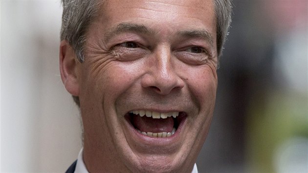 Pedseda Strany nezvislosti Spojenho krlovstv (UKIP) Nigel Farage slav volebn vtzstv (26. kvtna 2014).