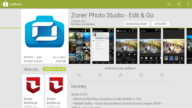 Aplikace Zoner Photo Sludio - Edit & Go 3.0 v Obchodu Play.